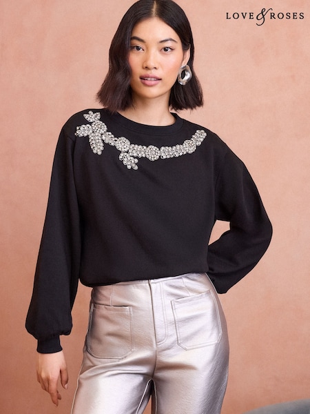 أسود كريستالي - Love & Roses Jersey Sweatshirt (F05105) | ‏262 د.إ.‏