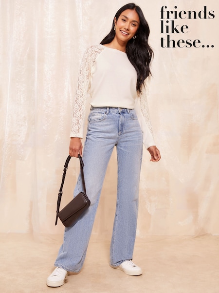Friends Like These White Long Sleeve Cosy Lace Trim Top (F05116) | €48