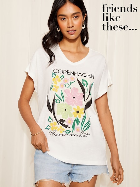 Friends Like These Short Sleeve Slub Logo Tunic 100% Cotton T-Shirt (F05127) | 83 LEI