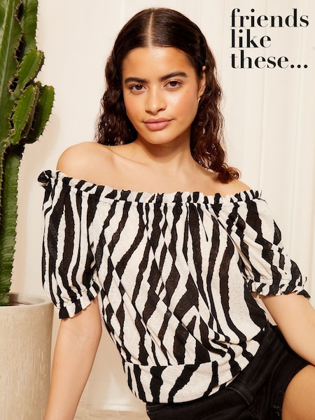 Friends Like These Black Textured Jersey Zebra Bardot Blouse (F05136) | €42