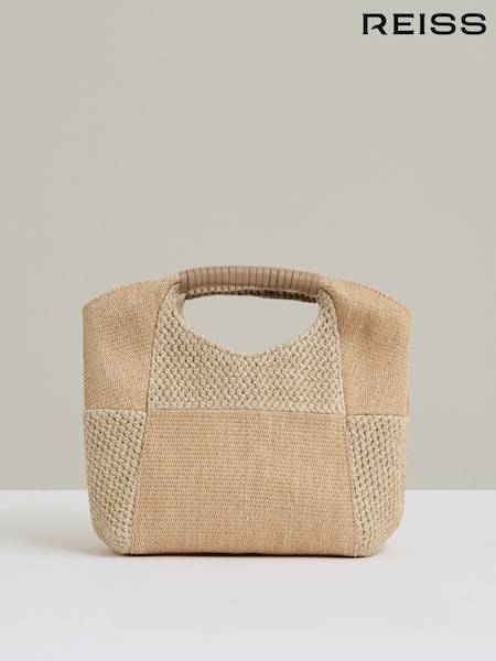 Reiss Natural Rosalie Raffia Patchwork Clutch Bag (F05144) | €208
