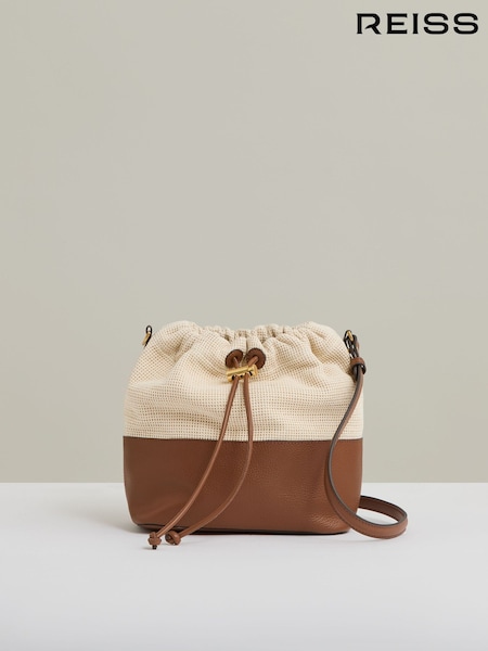Reiss Bernie Leather And Canvas Bucket Bag (F05145) | ‏1,152‏₪