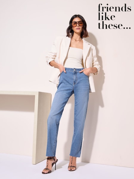 Friends Like These Mid Blue Denim Comfort Stretch Straight Leg Jeans (F05223) | ₪171