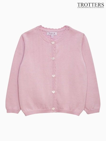 Trotters London Pink 100% Cotton Heart Button Cardigan (F05249) | € 68 - € 76