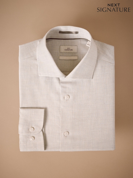Neutral Slim Fit Textured Signature 100% Cotton Long Sleeve Shirt (F05411) | €62
