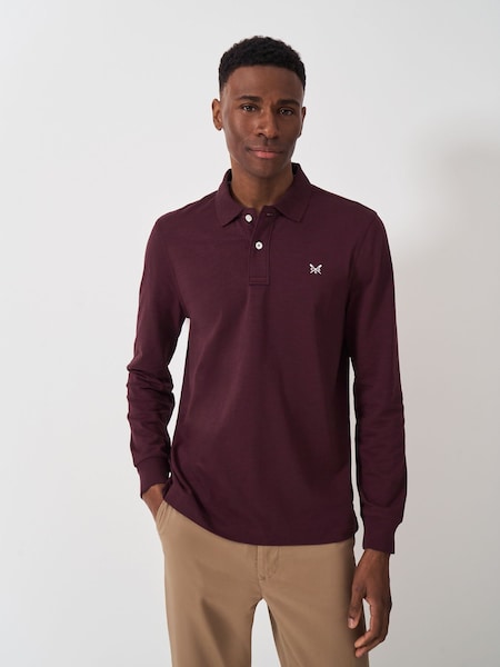 أحمر - Crew Clothing Long Sleeve 100% Cotton Polo Shirt (F05434) | ‏131 د.إ.‏