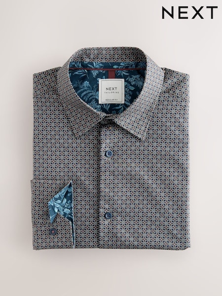 Forest Green Geometric Regular Fit Single Cuff Geo Smart Shirt (F05450) | OMR20
