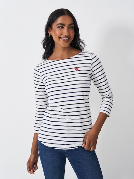 Crew Clothing Company White Chrome 100% Cotton Essential Breton Stripe Top (F05452) | kr414