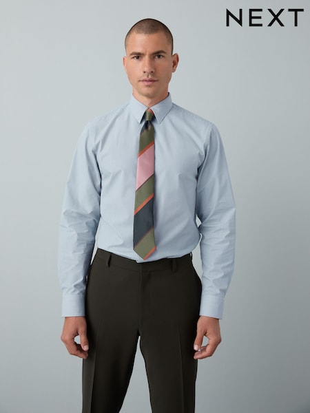 Blue Stripe/Pink Stripe Tie Slim Fit Shirt and Tie Pack (F05510) | AZN 79