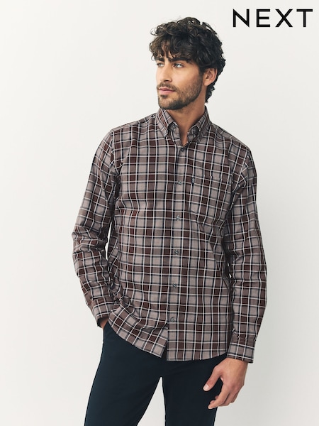 Purple/Brown Gingham Regular Fit Easy Iron Button Down Oxford Shirt (F05593) | €29