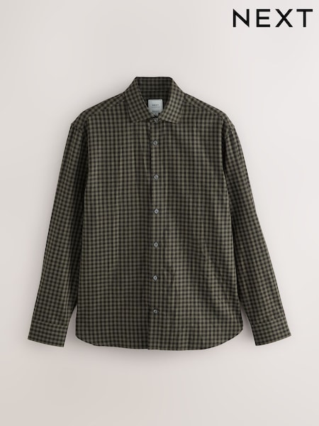 Olive Green Gingham Regular Fit Check Soft Touch 100% Cotton Smart Long Sleeve Shirt (F05602) | AED153
