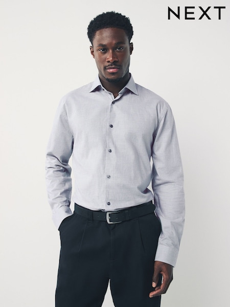 Light Grey Regular Fit Check Soft Touch 100% Cotton Smart Long Sleeve Shirt (F05603) | 173 QAR