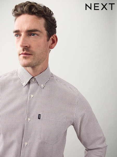 Listra marrom chocolate - Easy Iron Button Down Oxford Shirt (F05606) | R$ 250