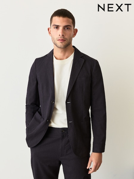 Navy Slim Fit Seersucker Stripe Suit Jacket (F05616) | AZN 218
