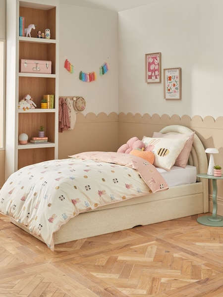 Soft Cosy Boucle Ivory Kids Rainbow Upholstered Trundle Bed (F05634) | €775