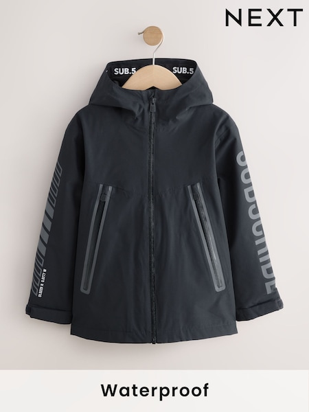 Black/Grey Waterproof Fleece Hooded Lined Jacket (3-17yrs) (F05647) | €43 - €56