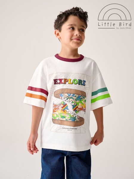 Little Bird by Jools Oliver White Oversized Rainbow Short Sleeve 100% Cotton T-Shirt (F05650) | AED70 - AED93