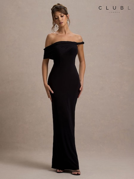 Club L London Black Alonza Twisted Bardot Maxi Dress (F05667) | 4,506 UAH