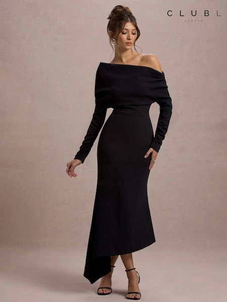 Club L London Lou One Shoulder Asymmetric Maxi Dress (F05672) | 781 LEI
