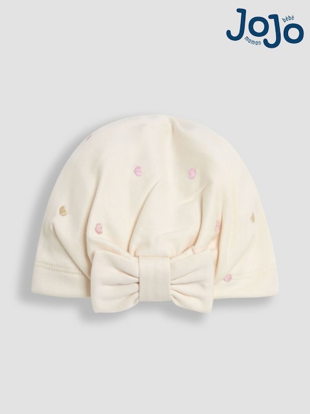 JoJo Maman Bébé Cream Heart Turban 100% Cotton Hat (F05681) | €8