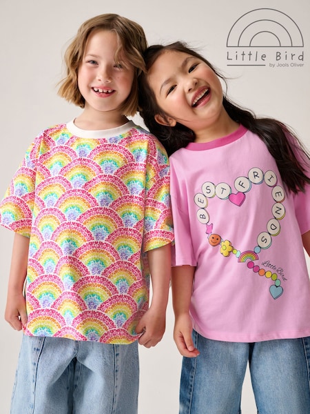 Little Bird by Jools Oliver Pink Oversized Rainbow Short Sleeve 100% Cotton T-Shirts 2 Pack (F05685) | € 31 - € 44