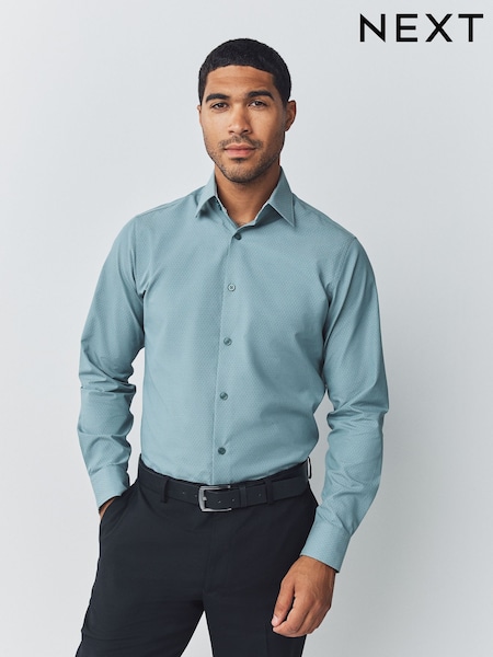 Seafoam Green Slim Fit Easy Care Textured Trimmed Shirt (F05800) | €42