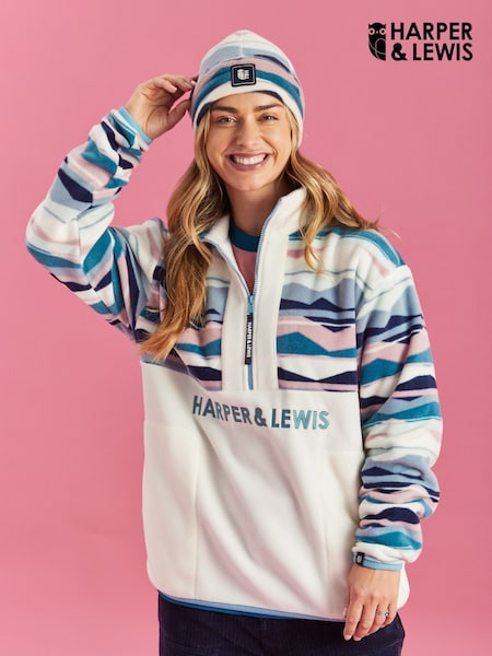 Harper & Lewis Cream Bodie Retro Pattern Quarter Zip Fleece (F05822) | €101