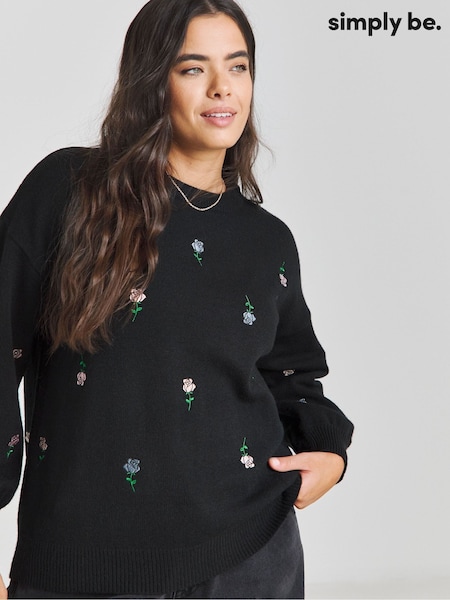 Simply Be Black Rose Embroidered Jumper (F05880) | €44