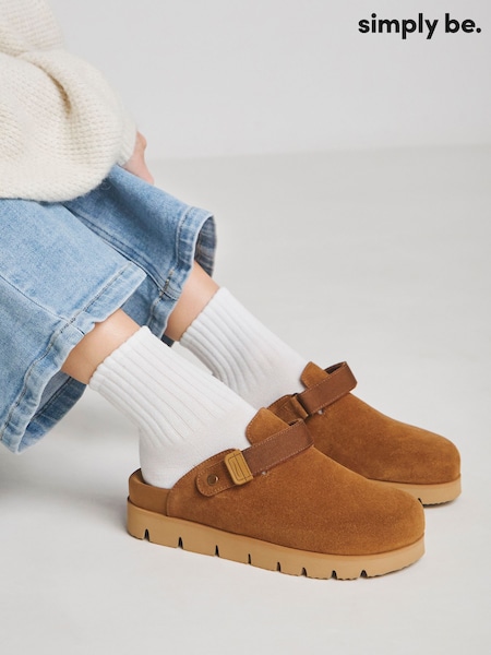 Simply Be Natural Suede Chunky Mules In Extra Wide Fit (F05881) | €73