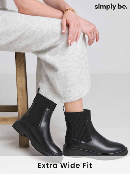 Simply Be Black Classic Chelsea Ankle Boots In Extra Wide Fit (F05894) | €55