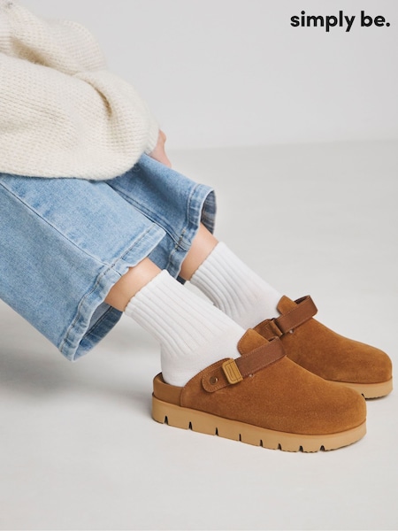 Simply Be Natural Suede Chunky Mules In Wide Fit (F05895) | €73