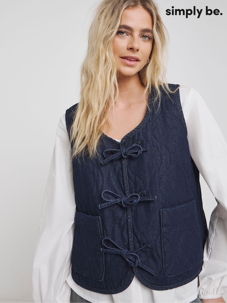 Simply Be Tie Front Quilted Denim Gilet (F05901) | €53
