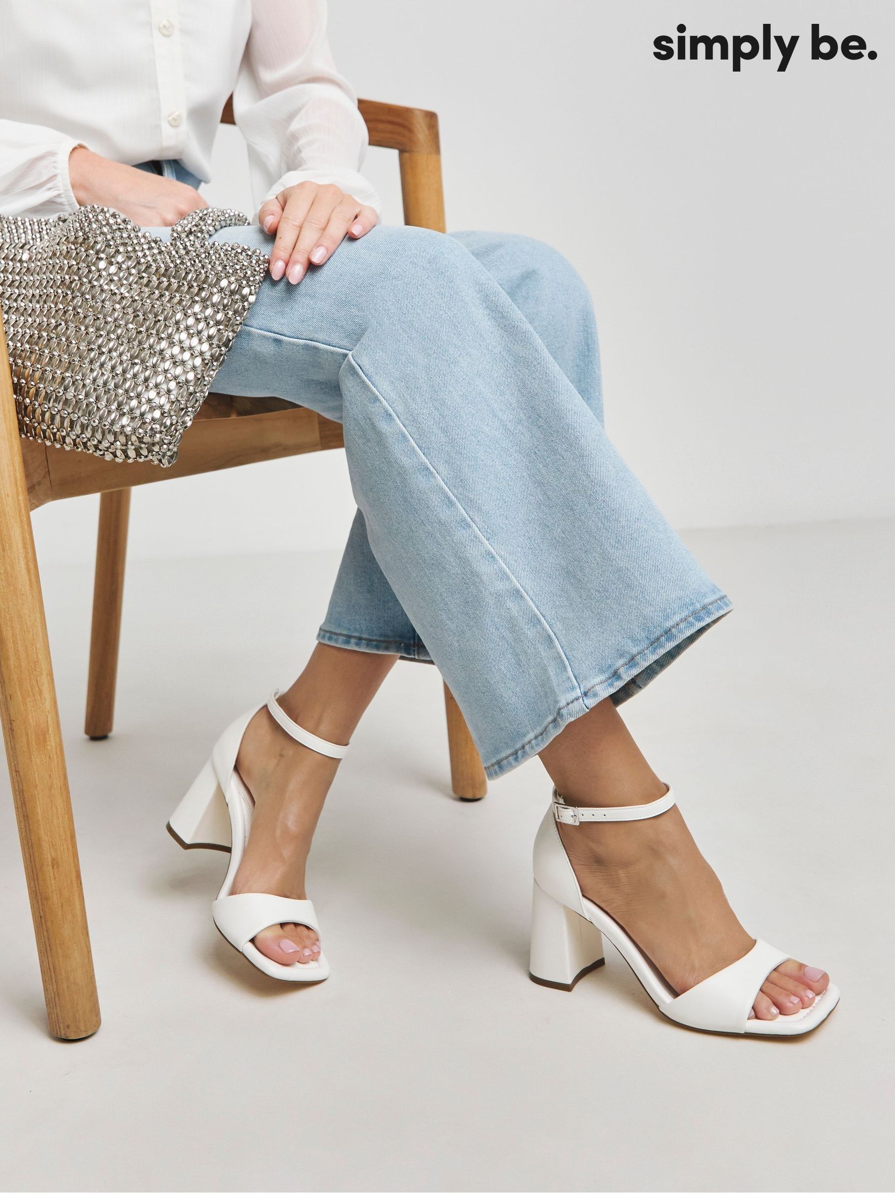 Wide fit white block heels cheap