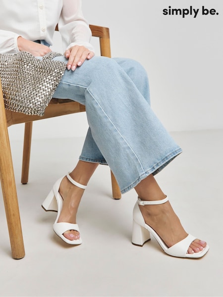 Simply Be White Barely There Block heel Sandals In Extra Wide Fit (F05914) | ₪181