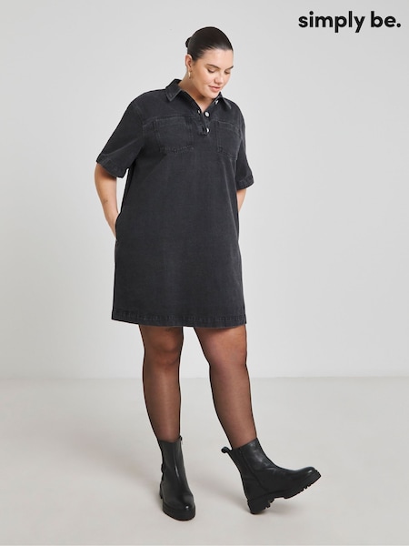 Simply Be Black Boxy Short Denim Dress (F05919) | €61
