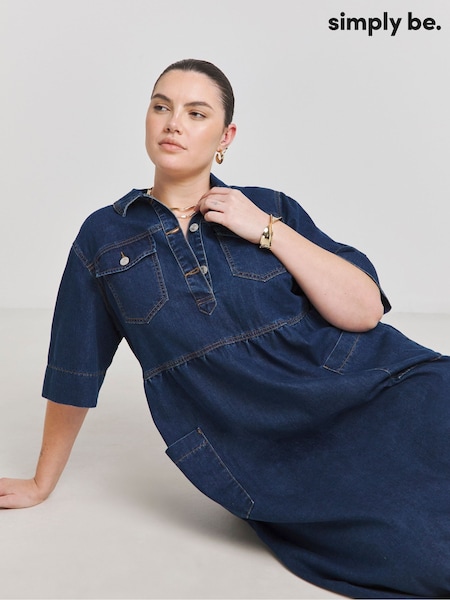 Simply Be Blue Half Sleeve Denim Midaxi Dress (F05920) | €72