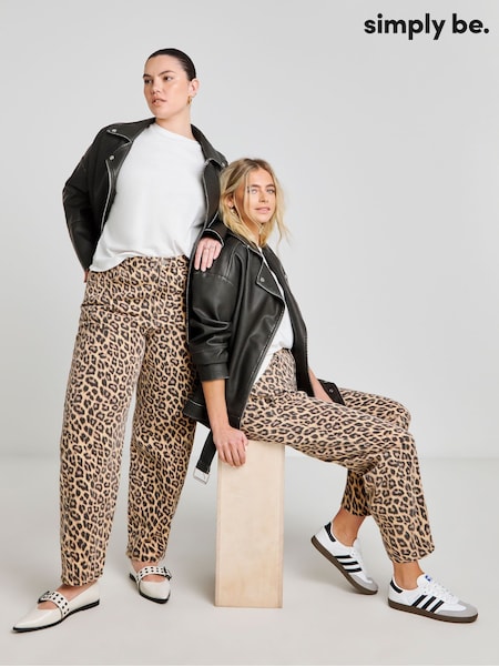 Simply Be Brown Leopard Print Denim Barrel Leg Jeans (F05922) | €65