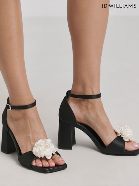JD Williams Black Corsarge Trim Heeled Sandals In Extra Wide Fit (F05926) | €51