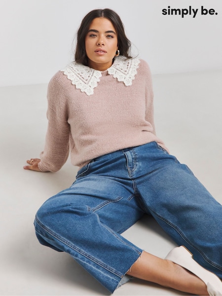 Simply Be Blush Pink Crochet Collar Detail Jumper (F05938) | €44