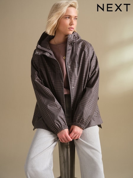 Brown Check Rubber Rain Jacket (F06146) | €90