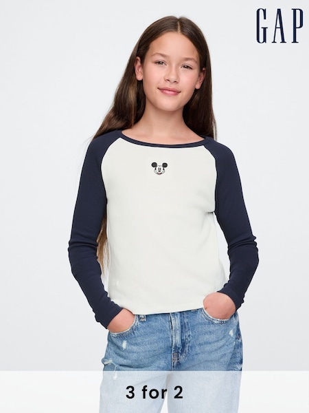 Gap Navy Blue Mickey Mouse Disney Raglan Long Sleeve T-Shirt (4-13yrs) (F06175) | €26