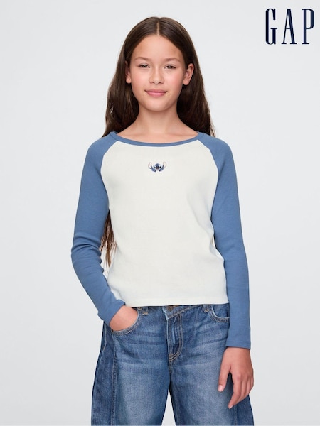 Gap Blue Stitch Disney Raglan Long Sleeve T-Shirt (4-13yrs) (F06179) | €26