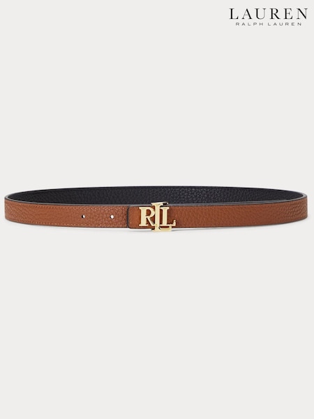 Negro - Lauren Ralph Lauren Logo Reversible Leather Skinny Brown Belt (F06253) | 126 €