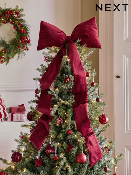 Burgundy Red Velvet Christmas Bow Tree Topper (F06277) | €11 - €22