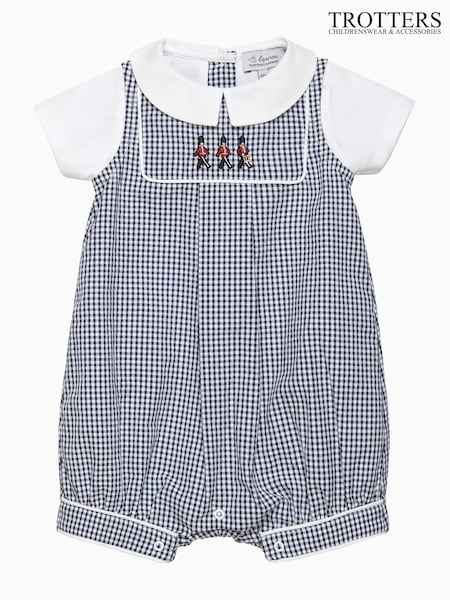 Trotters London Newborn Blue Gingham Jasper Guardsman Rompersuit (F06351) | €69