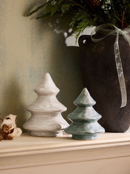 Set of 2 Clear Skandi Ceramic Christmas Tree Ornaments (F06393) | €22