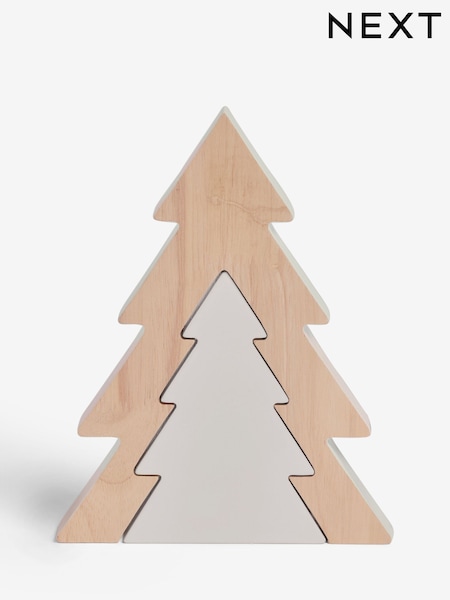 Set of 2 Natural Wooden Stacking Christmas Trees (F06394) | €20