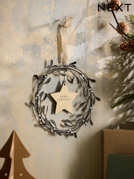 Grey Mistletoe Merry Christmas Hanging Decoration (F06407) | €9