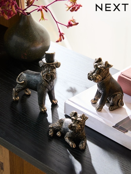 Set of 3 Black/Gold Wilson the Schnauzer Dog Ornaments (F06468) | €31