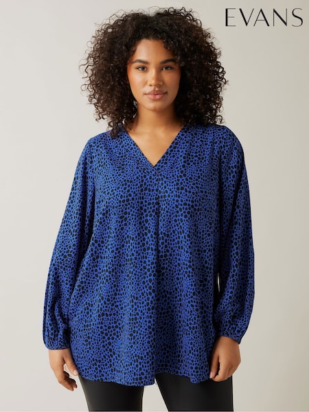 Evans Curve Cobalt Blue Spot Print Blouses (F06563) | €60